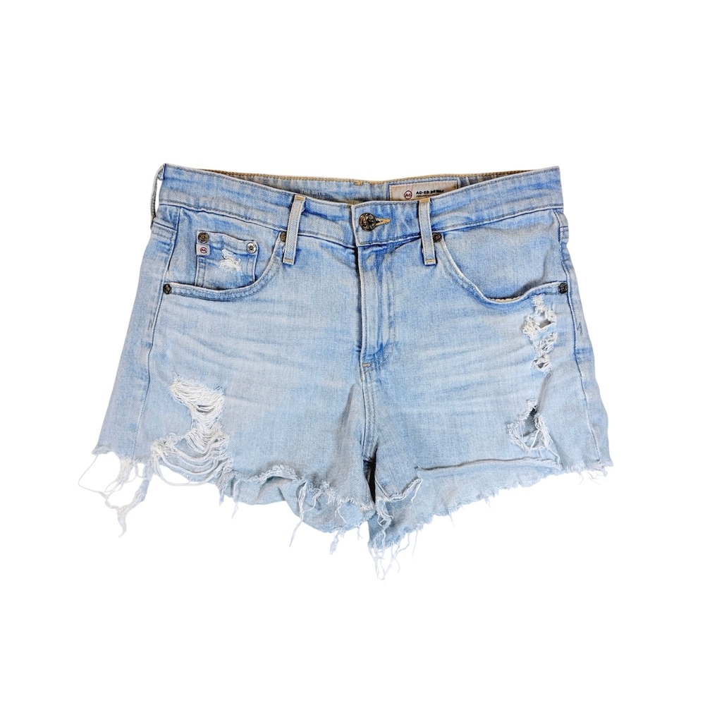 AG Adriano Goldschmied Denim Shorts Women 26 Light Blue Distressed Cut Off